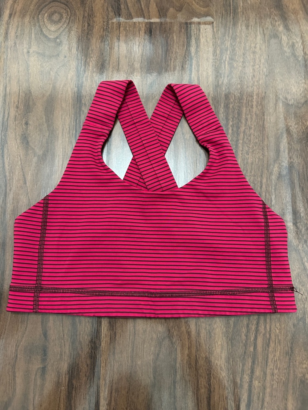 Lululemon Athletica Pink and Black Striped Crossback Sports Bra